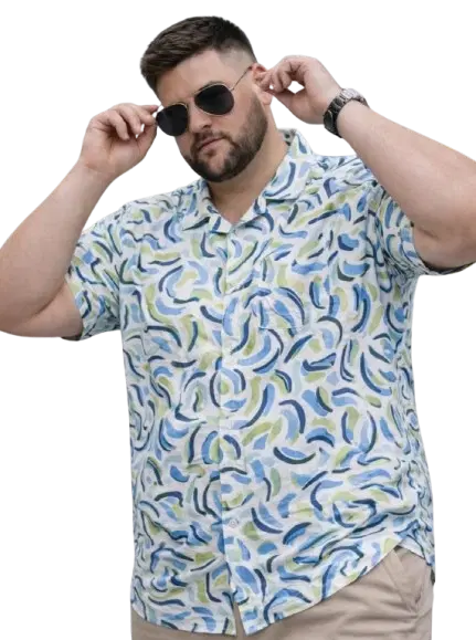 Cotton Blend Printed Shirt for Men, Green (3XL)