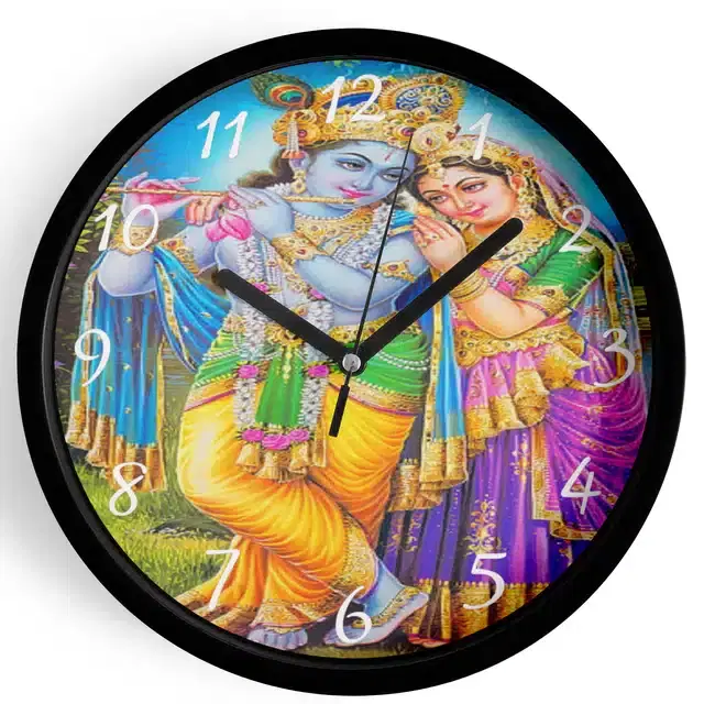 Analog Lord Krishna Wall Clock for Home, Black, 7 Inches