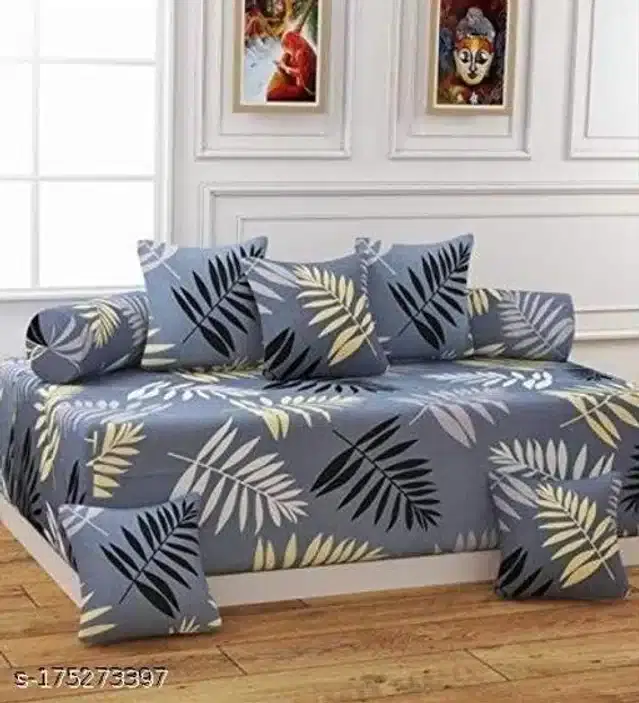 Polycotton Diwan Cover Set, Grey, Set of 8