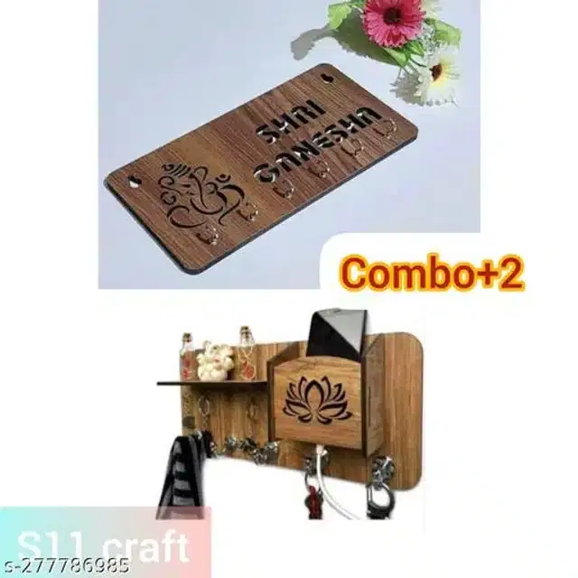 Wooden Mobile cum Key Holder, Brown, Pack of 2