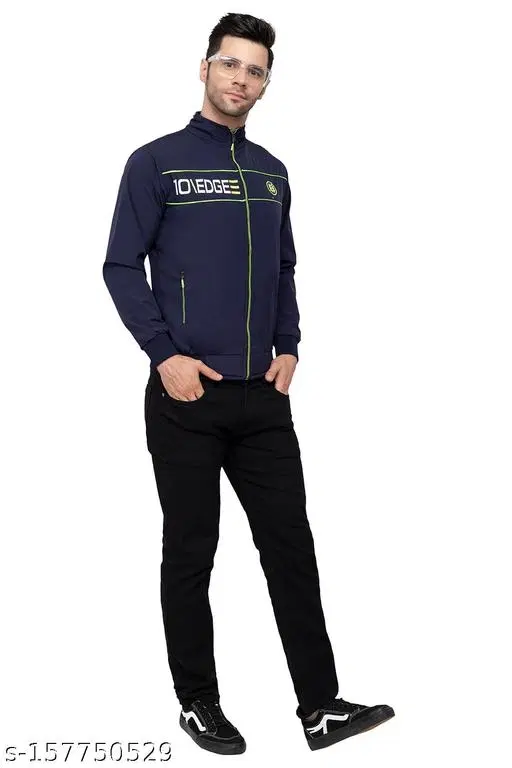 PU Jacket for Men (Blue, L)