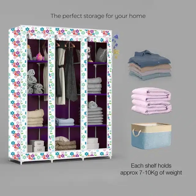 Carbon Steel 3 Door 10 Shelf Printed, Purple