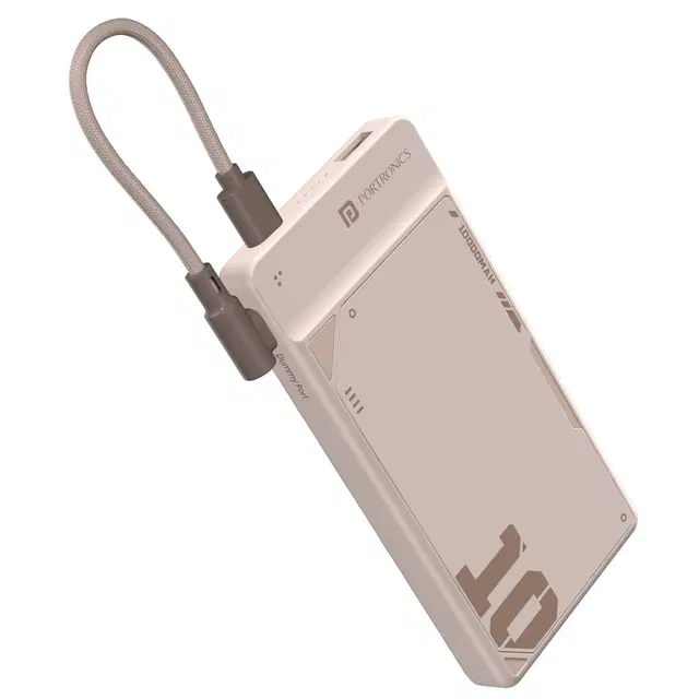 Portronics 10000 mAh 22.5W Fast Charging Power Bank with Detachable Type C ,Mocha