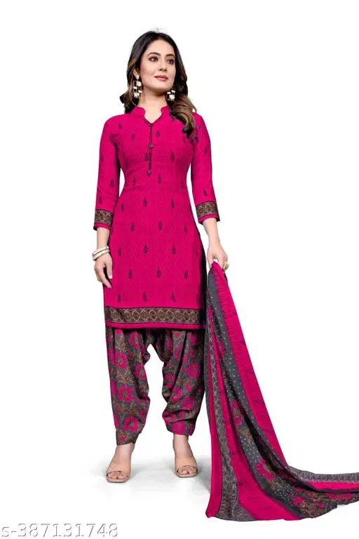 Cotton Printed Salwar Suit & Dupatta Sets for Women (Pink, XL)