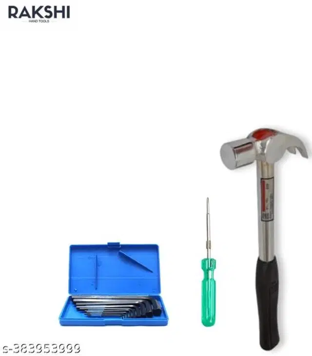 Combination Allen Key Set, 9 Pcs with Hammer & Screw Driver, Multicolor, Set of 3