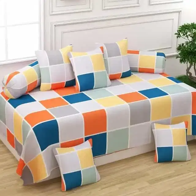 Adirav Polycotton Feel Single Bed Sheet, 2 Bolster covers & 5 Cushion Covers, Beige, ADRV-DW-62