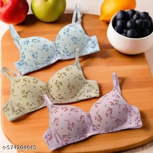 Cotton Printed Bra for Women & Girls, Multicolour, Pack of 3 (34B)