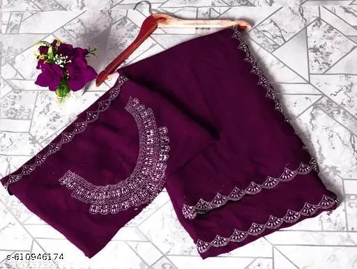 Georgette Embroidered Saree For Women, Purple
