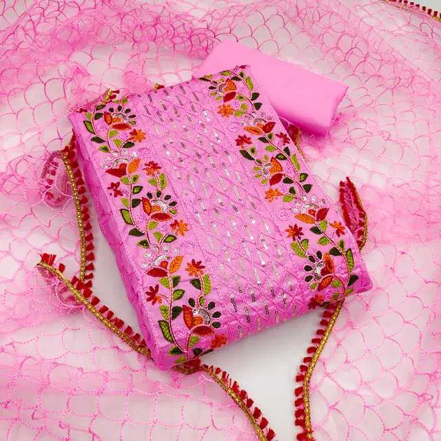 Women's Unstiched Dress Material Suit (Light Pink) (VK-207)