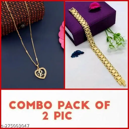 Alloy Pendant with Chain & Bracelet for Women, Set of 2 (Multicolor)