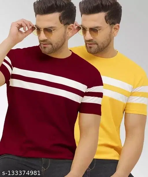 Cotton Blend T-shirt for Men, Multicolour, Pack of 2 (S)