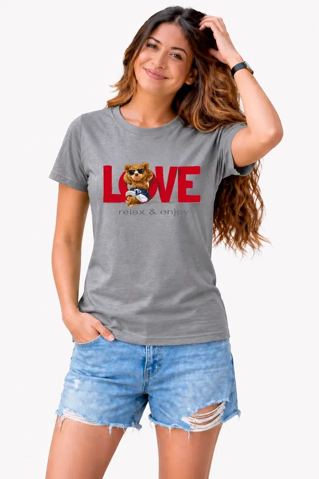 Cotton Blend Tshirts for Women (Grey, S)