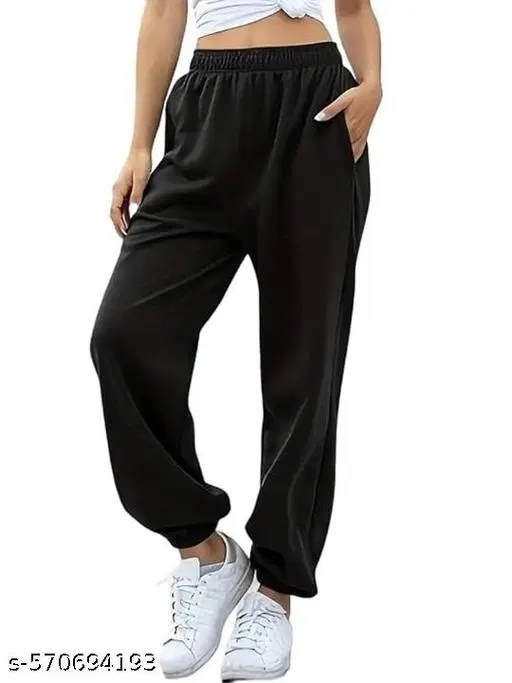 Cotton Blend Solid Trousers for Men, Black (S)