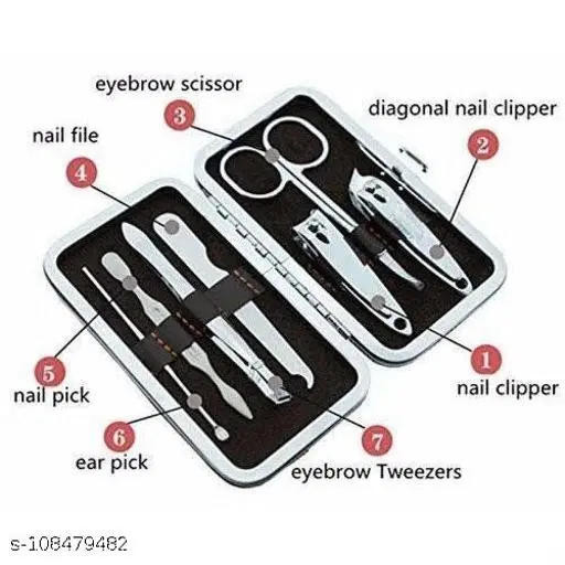 7 Pcs Manicure & Pedicure Tools Set, Silver, Set of 1