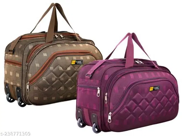 Polyester Duffel Bags, Purple & Brown, Pack of 2