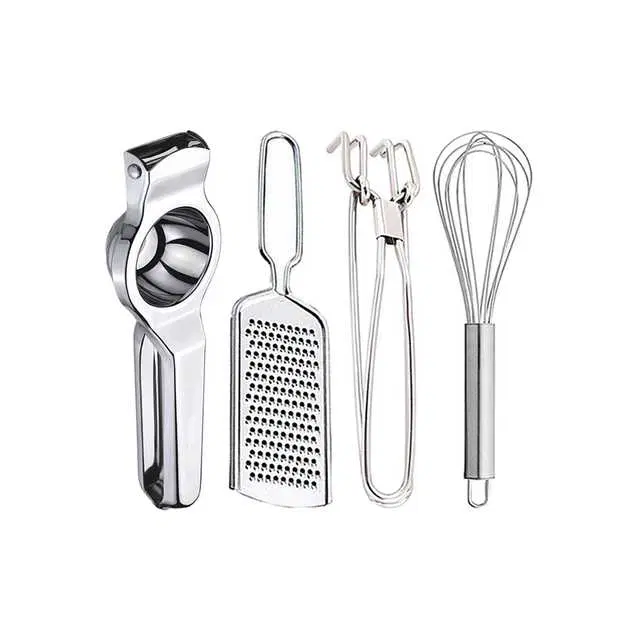Oc9 Stainless Steel Lemon Squeezer & Cheese Grater & Pakkad & Egg Whisk Kitchen Tool Set, O-43