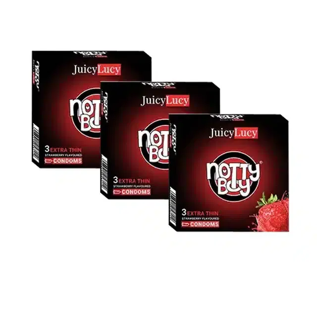 Notty Boy 3 Pcs Jucy Lucy Strawberry Condoms for Men, Set of 3