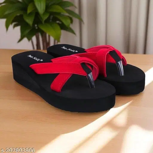 Twosoft EVA Flip-flops for Women (Red, 4)
