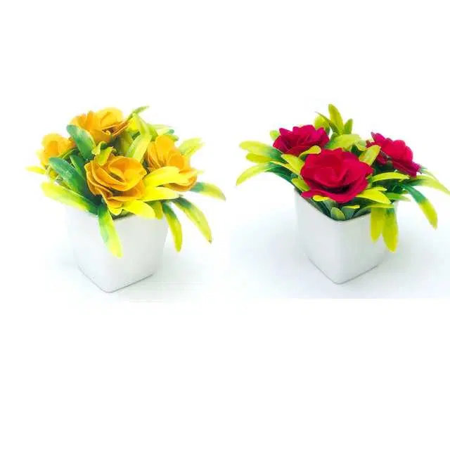 Duli Natural Looking Artificial Flower Pot For Home Decoration, Multicolor, Pack Of 2, D-8