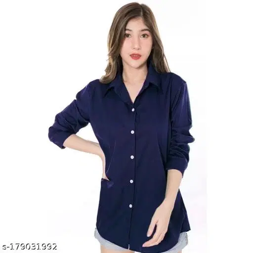 Full Sleeves Solid Shirts for Women (Navy Blue, XL)