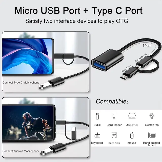 Type-C 3 in 1 USB OTG Cable , Black,Pack Of 1