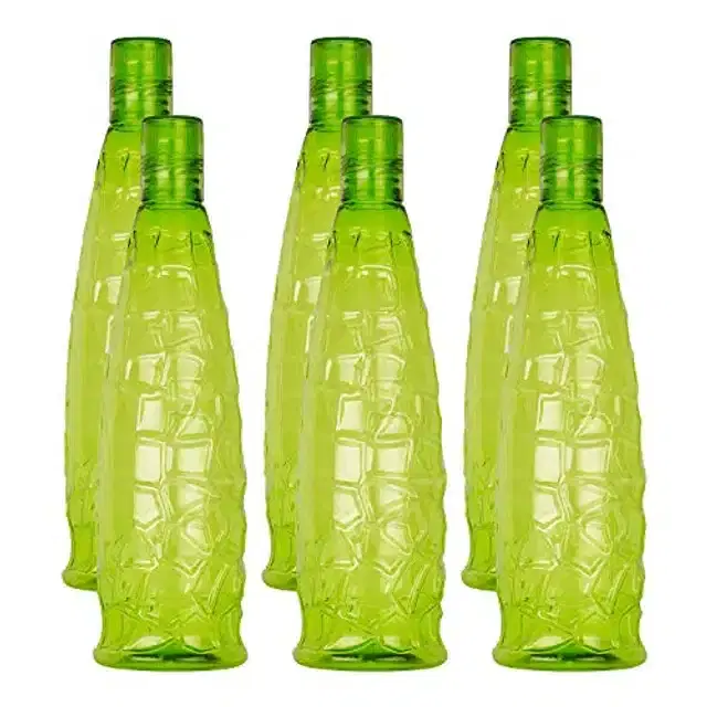 Airtight Plastic Water Bottle with Lid, Olive, 1000 ml, Pack of 6