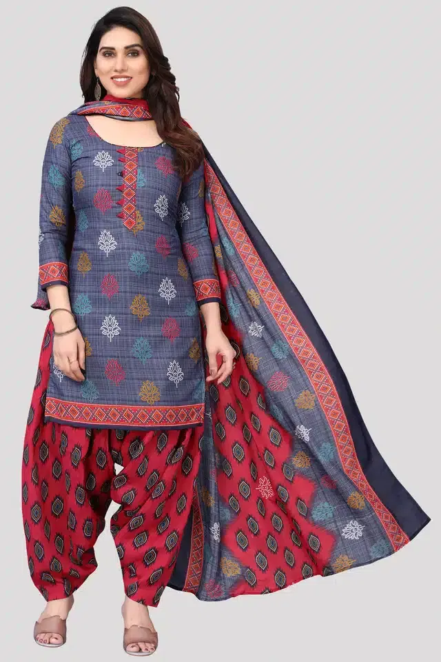 Cotton Unstitched Salwar Suit (Navy Blue)