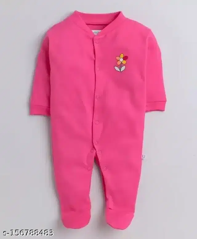 Cotton Rompers for Kids (Dark Pink, 0-3 Months)
