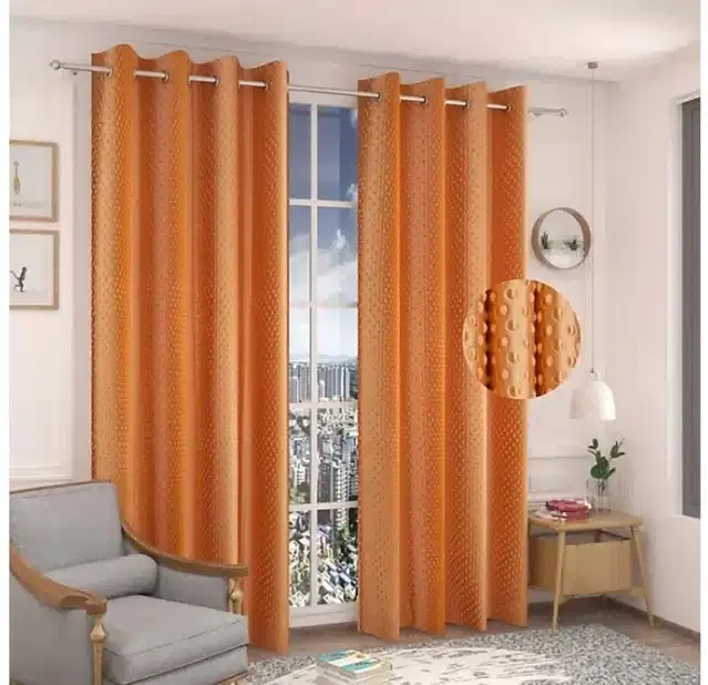 Polyester Embroidered Window & Door Curtains, Pack of 2, Gold, 5 feet