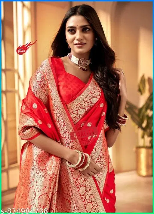 Zari Woven Kanjeevaram Saree for Women (Red, Free Size)