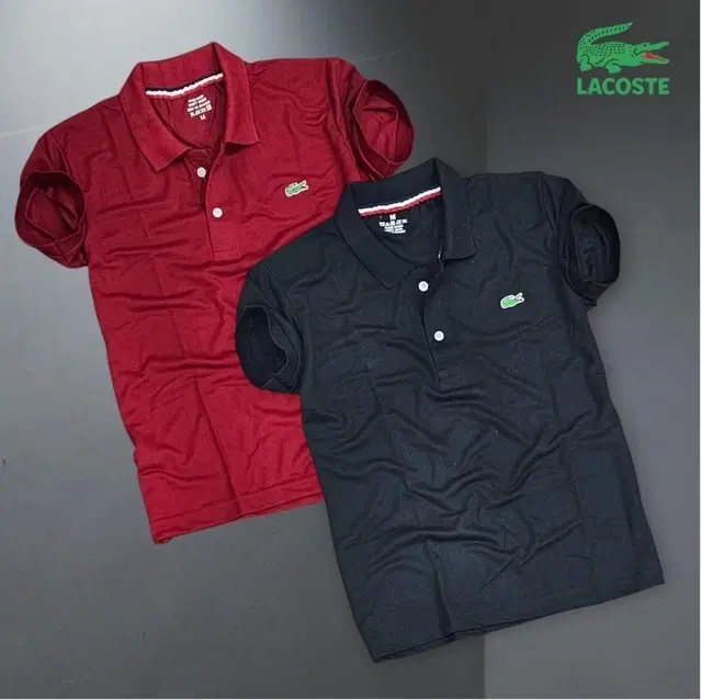 Polo Neck Solid T-Shirts for Men, Pack of 2 (Red & Black, M)