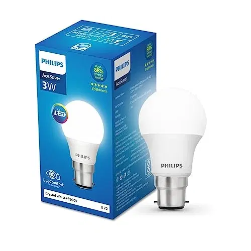 Philips 3-Watt Led Bulb | AceSaver Led Bulb | Base: B22 Light Bulb For Home | Crystal White, Pack Of 1