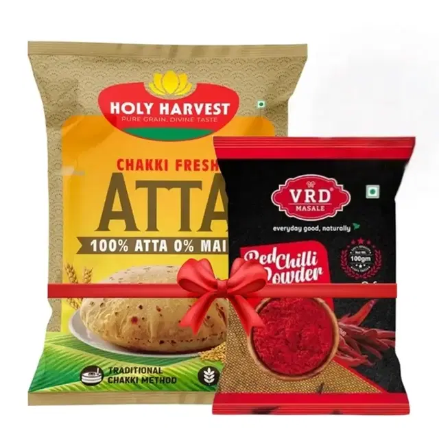 Holy Harvest Chakki Fresh Atta 10 kg + VRD Lal Mirch Powder 100 g