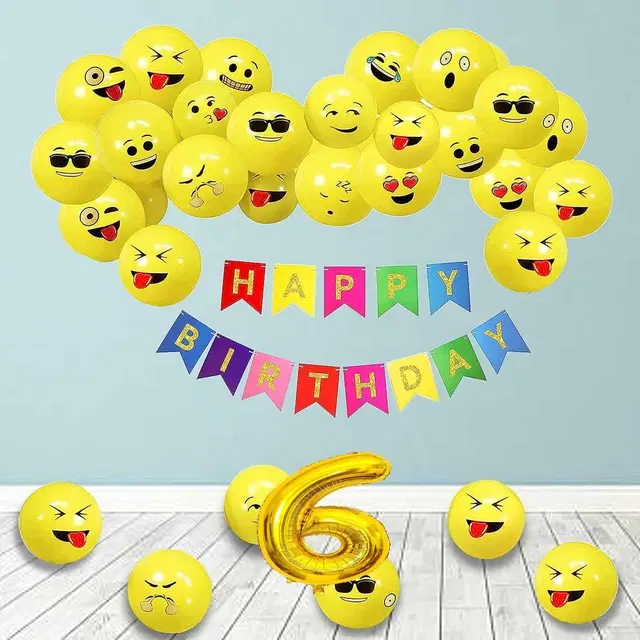 Emoji Theme 6th Birthday Decoration Kit (Yellow) Pcs Of 52 ,(Set Of 1)