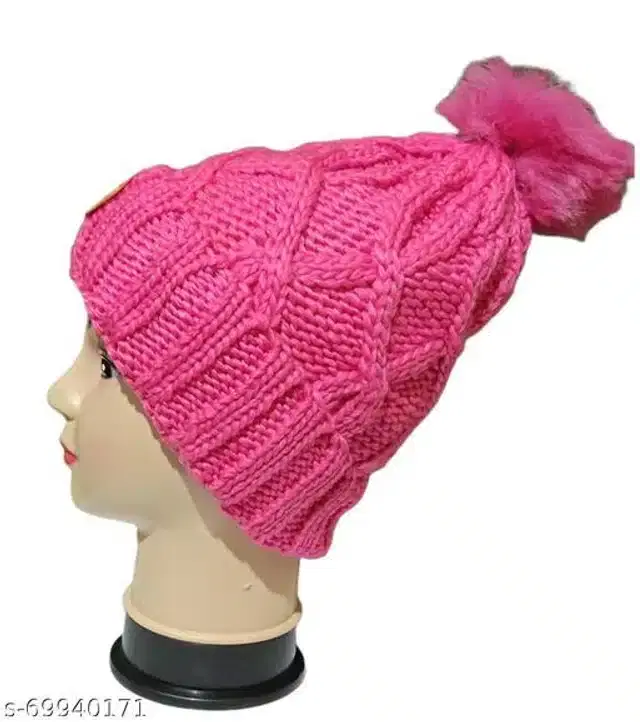 Woolen Cap for Women (Dark Pink)