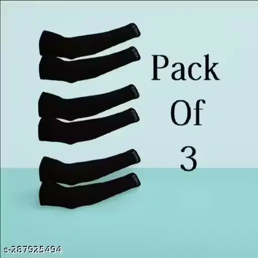 UV Protected Cotton Blend Arm Sleeves for Men & Women, Black, Set of 3