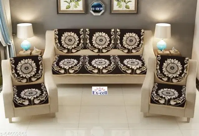 Polycotton 5 Seater Sofa Covers, Brown, Set of 1