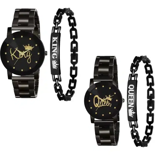 Couple Analog Watches, Pack of 4 (Black)