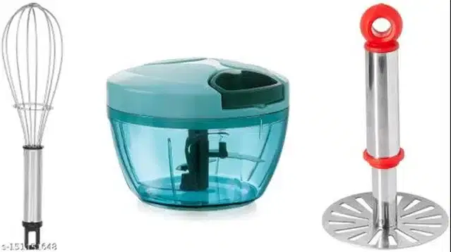 Whisk with Manual Chopper & Masher, Multicolor, Set of 3