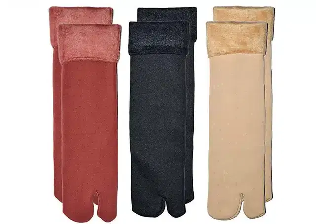 Velvet Winter Thumb Socks for Women & Girls, Set of 3 (Multicolour)