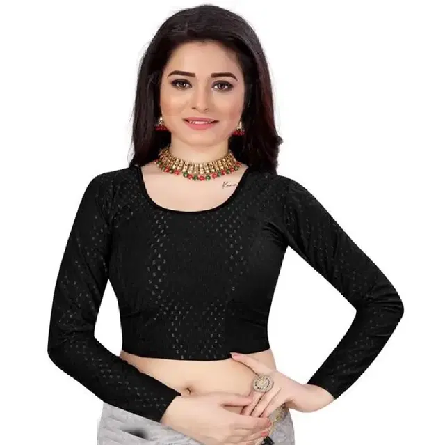 Cotton Solid Blouse for Women, Black