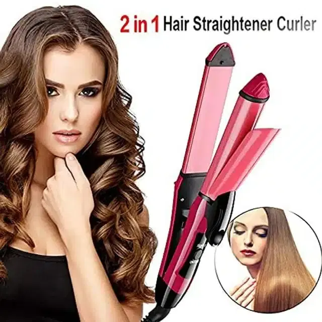 2 in 1 Hair Straightener with Curler, Pink, 100 W