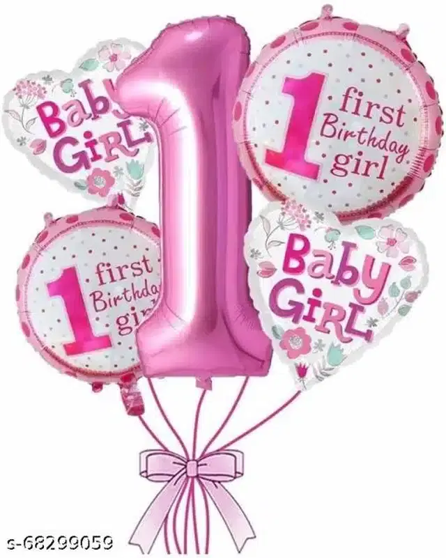 Birthday Party Decoration Kit, Pink & White, Set of 5