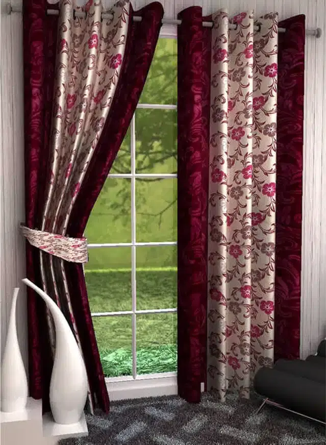 Window Curtains, Pack of 2, Maroon, 4x7 feet