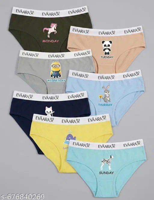 Evaara Mid Rise Hipster Briefs for Women, Pack of 7 (Black, XXS)
