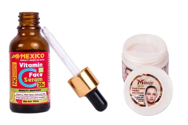 Maxico Herbs Vitamin C Serum (30 ml) with Coffee Under Eye Cream, Pack of 2