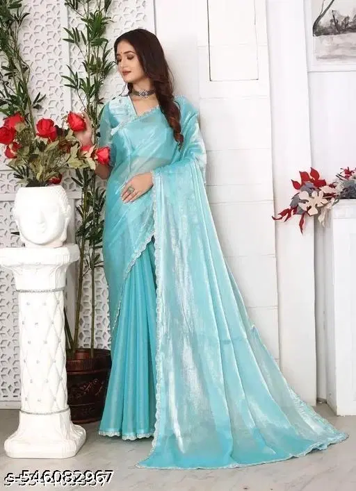 Georgette Sarees for Women, Aqua Blue (6.3 m)