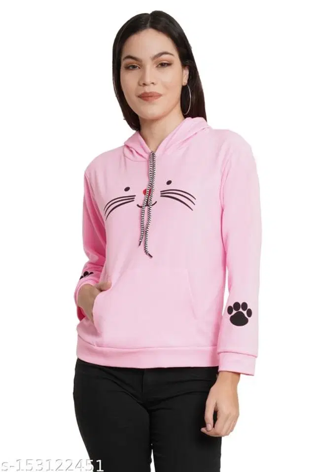 Polyester Hoodie for Women (Baby Pink, S)