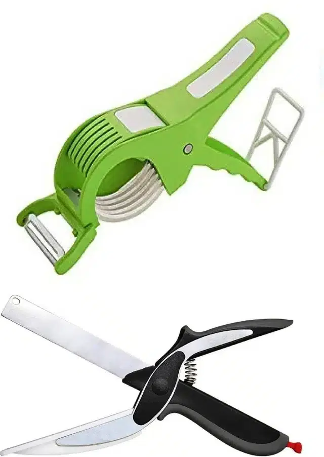 2 in 1 Steel Clever Cutter with Slicer, Green, Set of 2