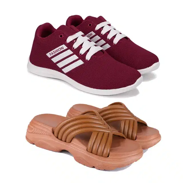 Combo of Casual Shoes & Sliders for Women, Pack of 2 (Multicolor, 6)